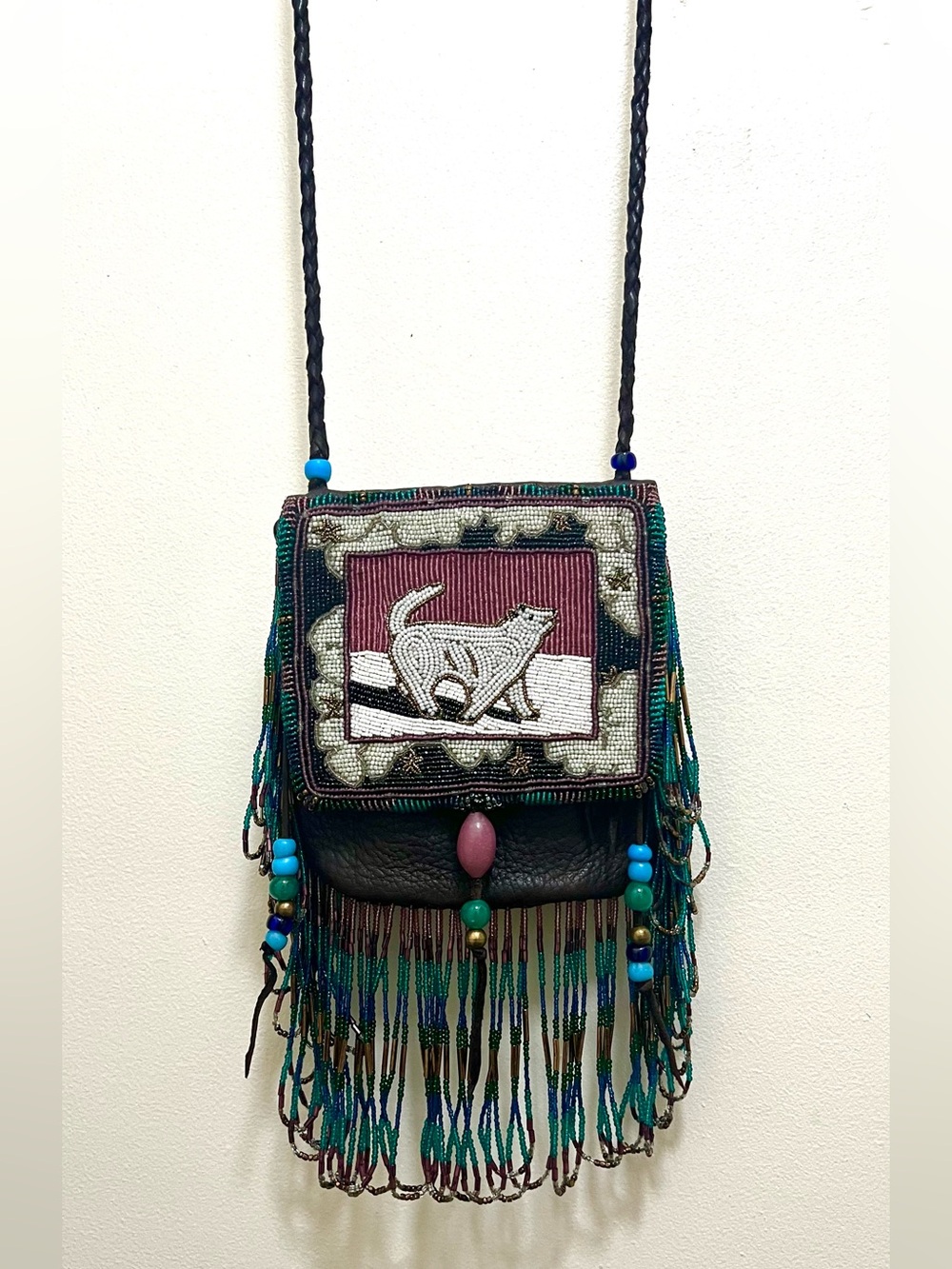 Wolf Small Crossbody- Beaded Fringe & Genuine Leather